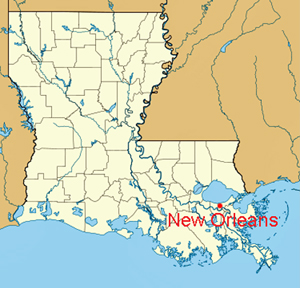 Louisiana map showing location of New Orleans